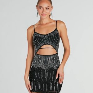 Glitzy Cutout Rhinestone Mesh Mini Party Dress