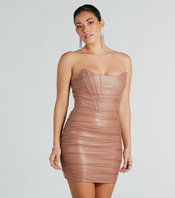 Dream Girl Faux Leather Glitter Corset Mini Dress - Image 2