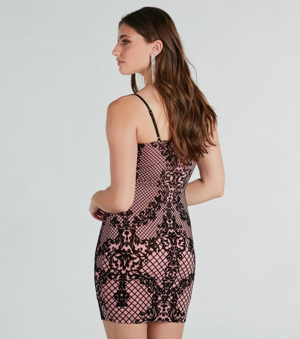 Elevated Party Velvet Scroll Mesh Mini Dress - Image 2