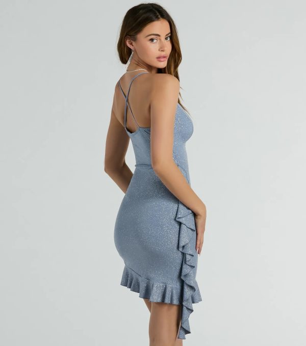 Light Me Up V-Neck Ruffle Glitter Mini Dress - Image 2