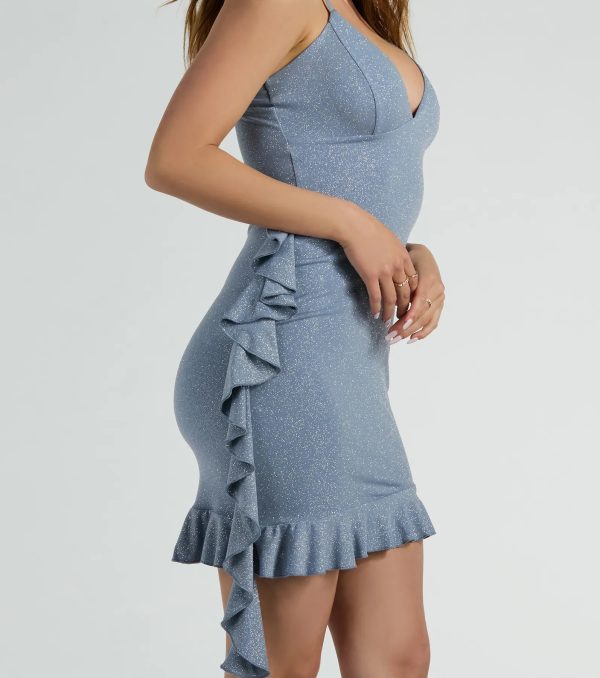 Light Me Up V-Neck Ruffle Glitter Mini Dress - Image 4