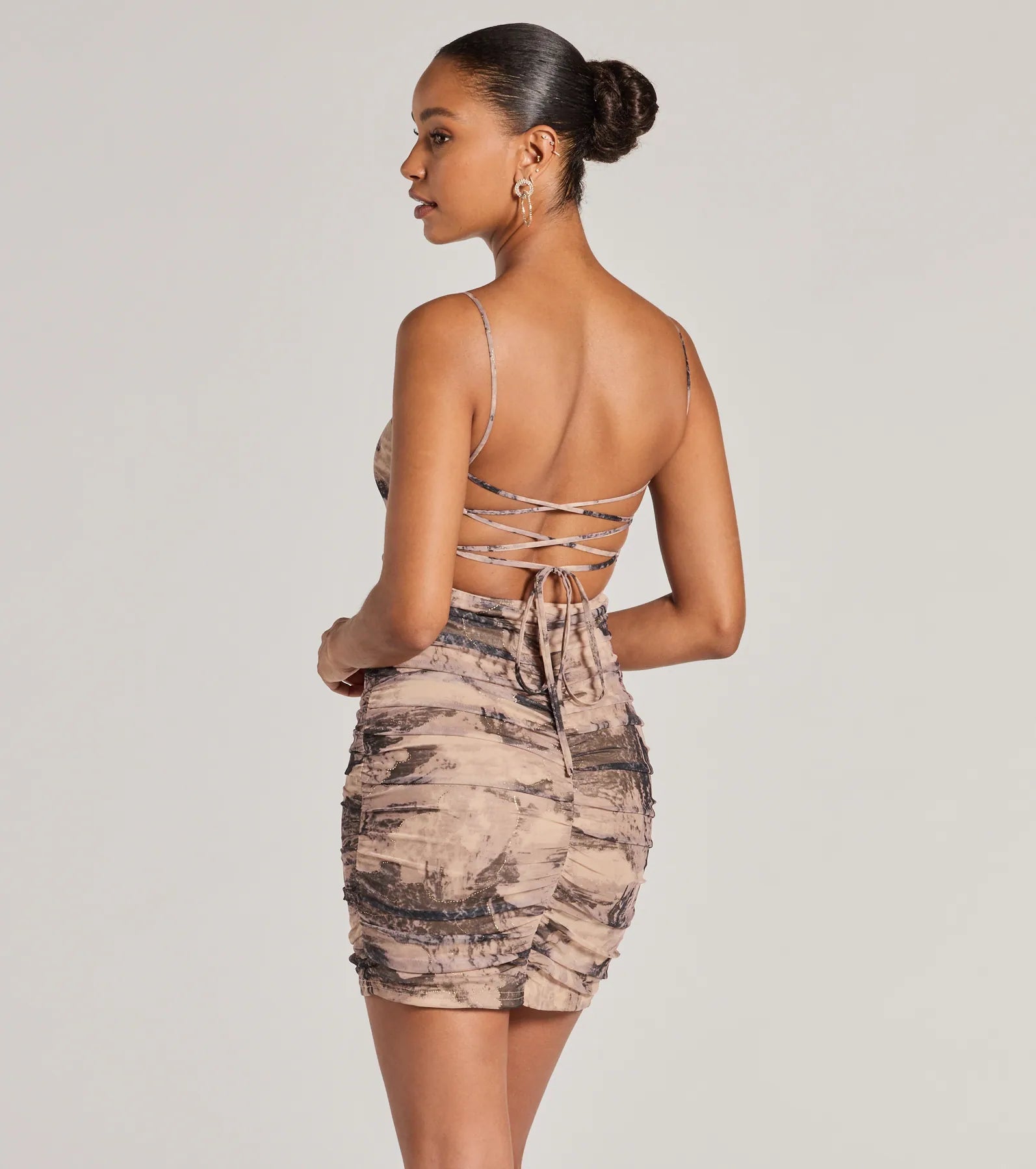 Ever So Alluring Lace-Up Abstract Mini Dress - Image 2