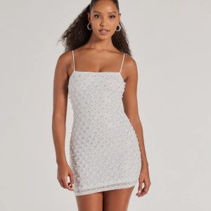 Sophisticated Radiance Rhinestone And Faux Pearl Mesh Mini Dress