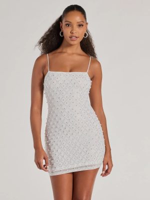 Sophisticated Radiance Rhinestone And Faux Pearl Mesh Mini Dress