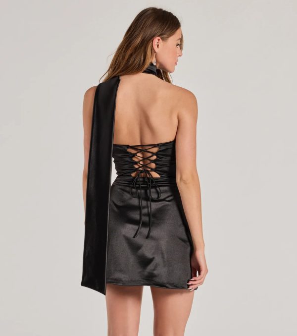 On The Guest List Strapless Lace-Up Satin Mini Dress - Image 2