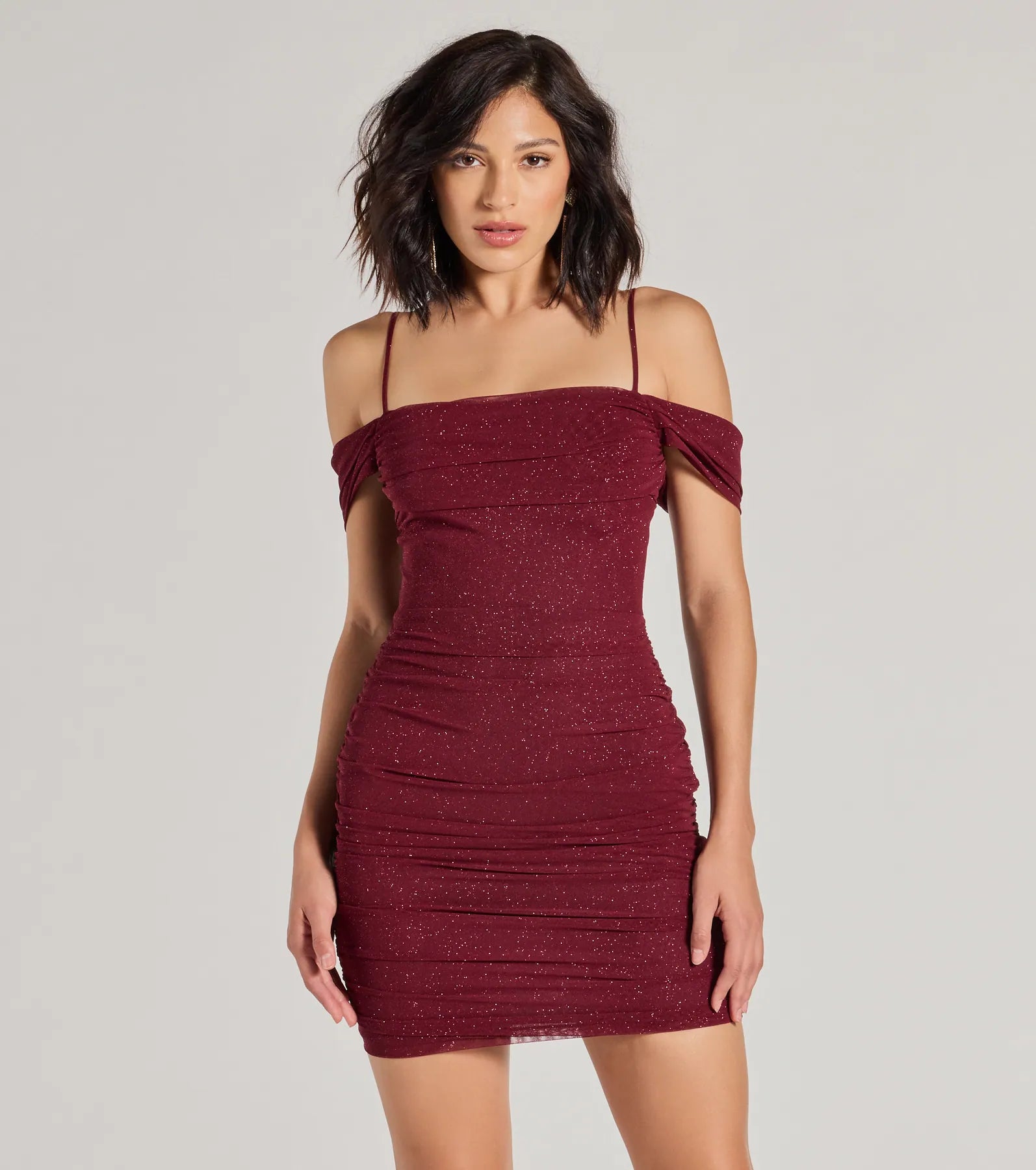Glam Affair Cold-Shoulder Glitter Mesh Mini Dress - Image 9
