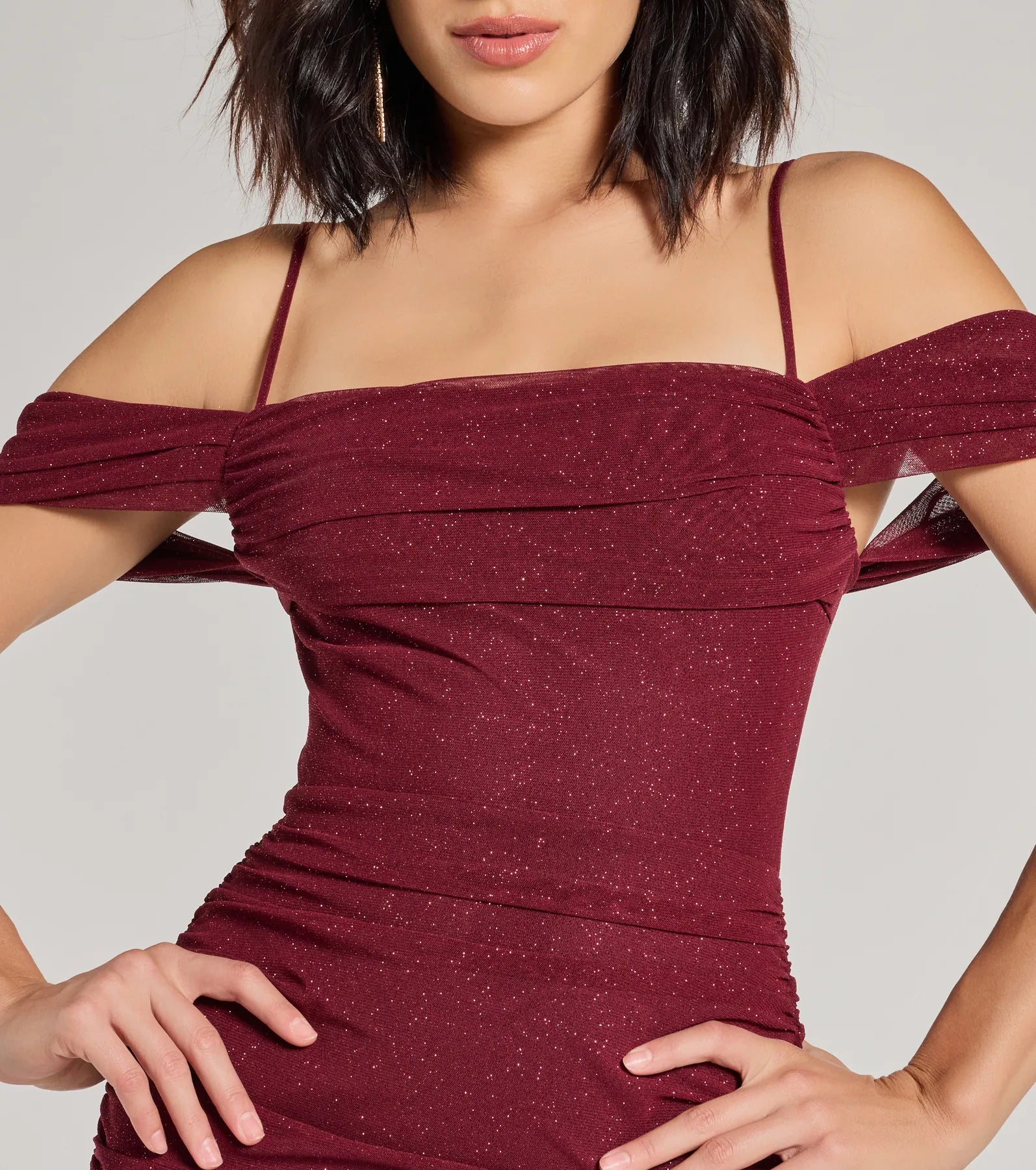 Glam Affair Cold-Shoulder Glitter Mesh Mini Dress - Image 12