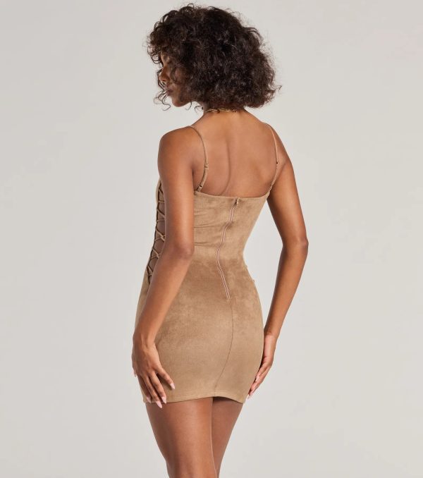 Alluring Moment Faux Suede Lattice Cutout Mini Dress - Image 2