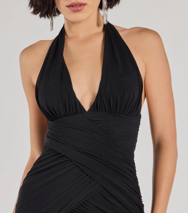Serving Allure Halter Ruched Mesh Mini Dress - Image 4