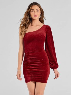 Luxe Alluring Glitter Velvet One-Shoulder Mini Dress