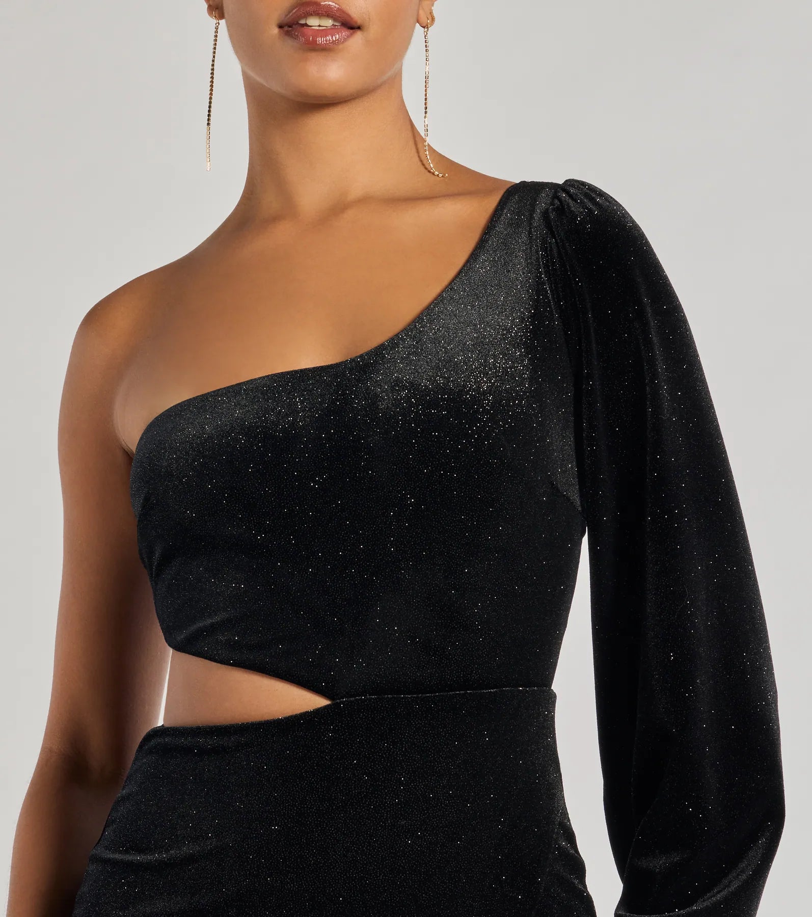 Spotlight Shine Long Sleeve Velvet Glitter Mini Dress - Image 4