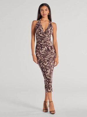 Fierce Style Zebra Print Mesh Halter Midi Dress