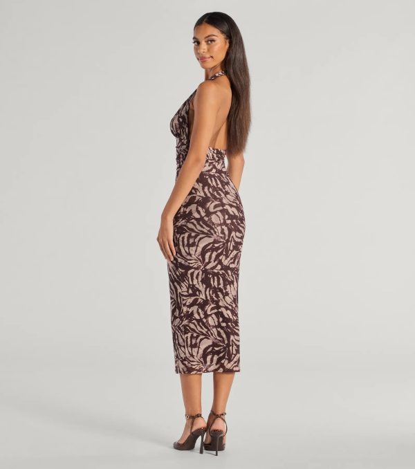 Fierce Style Zebra Print Mesh Halter Midi Dress - Image 2