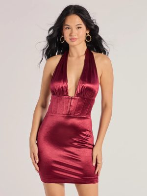 Pour It Up Halter Corset Satin Mini Dress