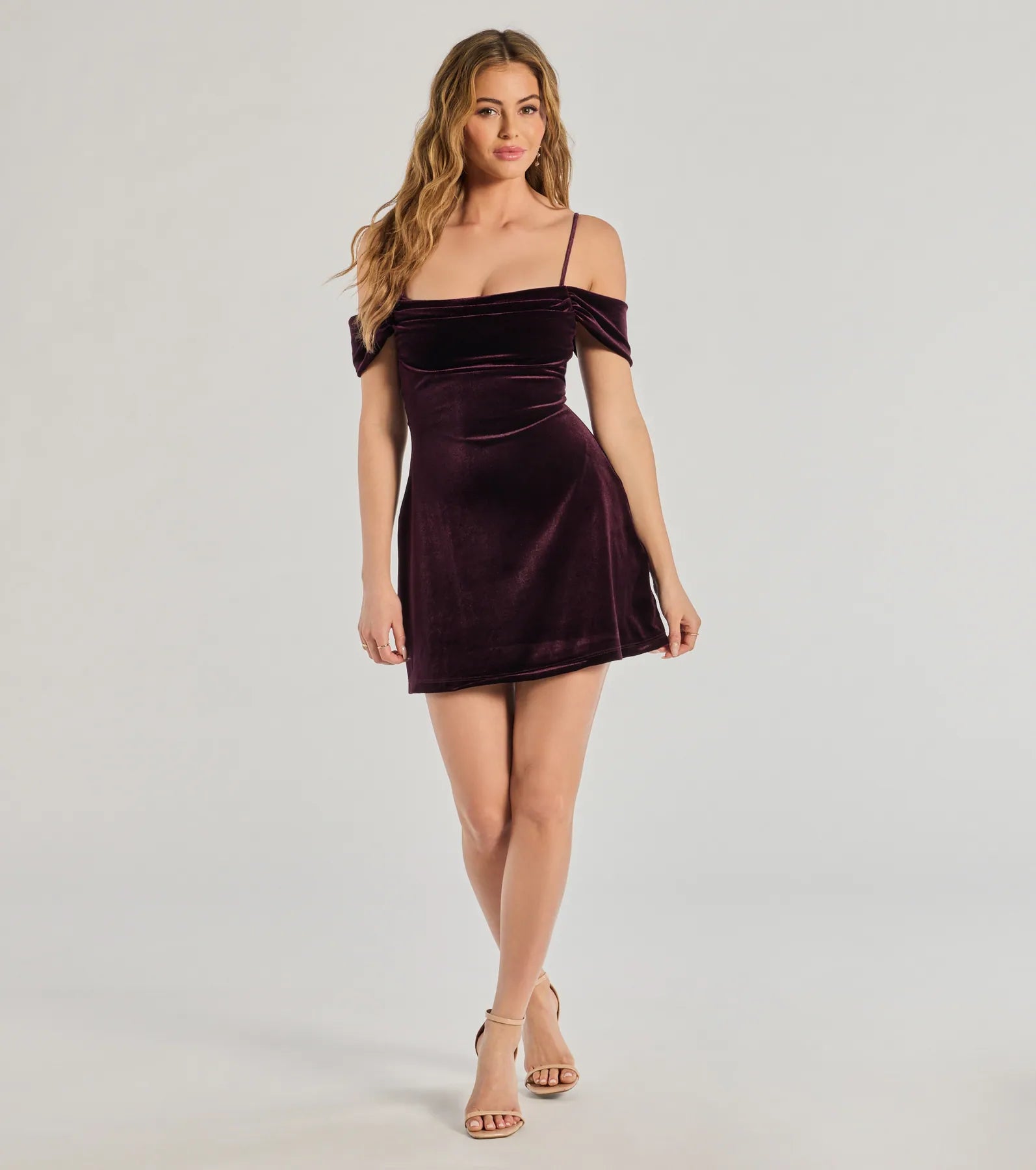 Luxe Chic Velvet Cold-Shoulder A-Line Mini Dress - Image 3