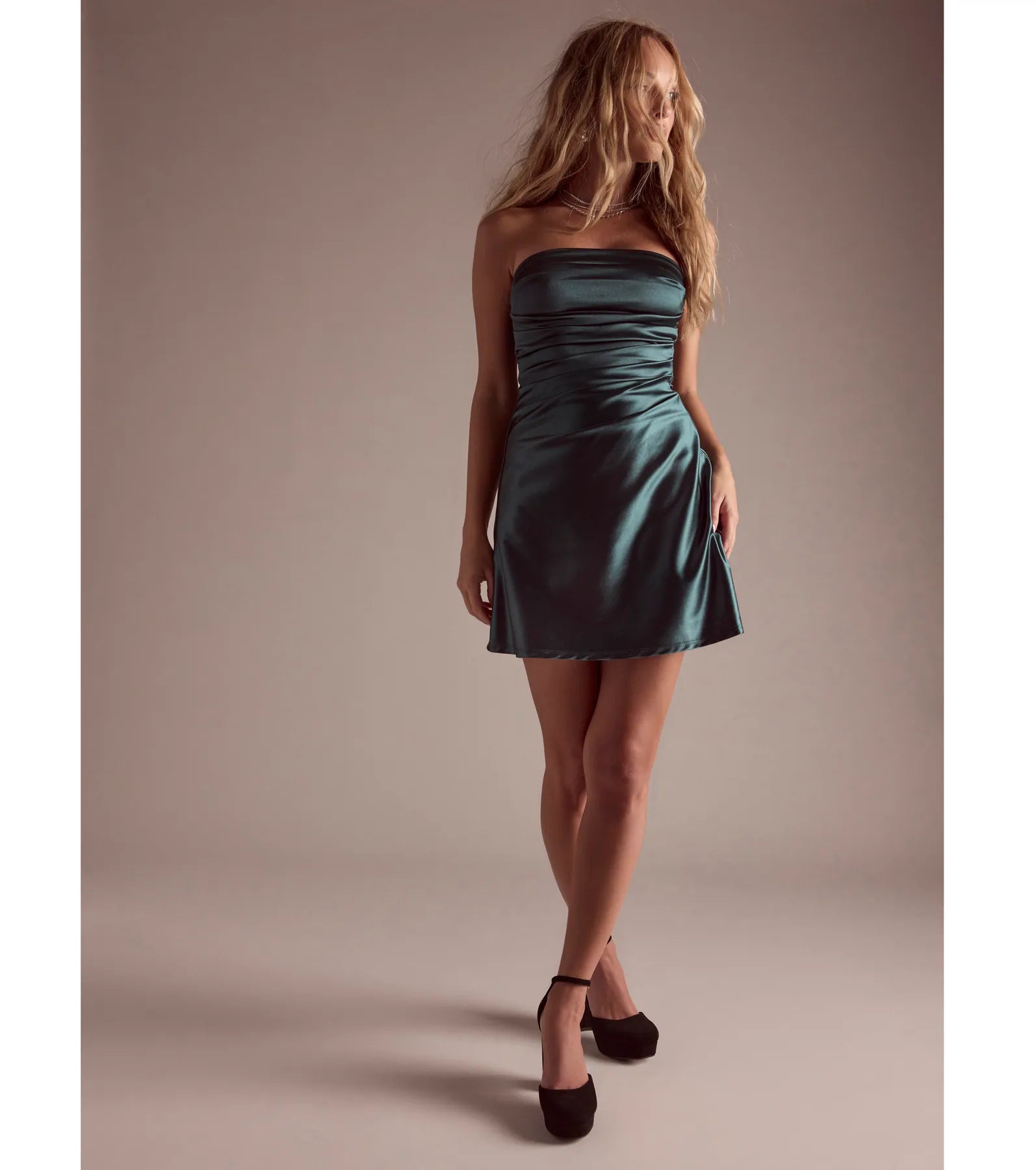 Perfect Glow Strapless Pleat A-Line Satin Mini Dress - Image 6