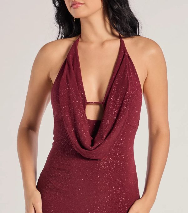 Glam Factor Glitter Knit Cowl Neck Mini Dress - Image 5