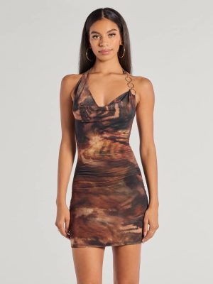 Fierce Look Animal Print Mesh Halter Mini Dress