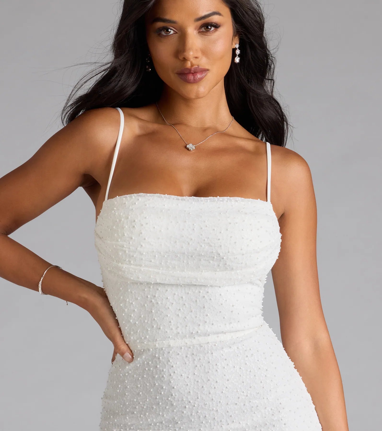 Forever Dazzline Lace-Up Sequin Bead Mini Dress - Image 4