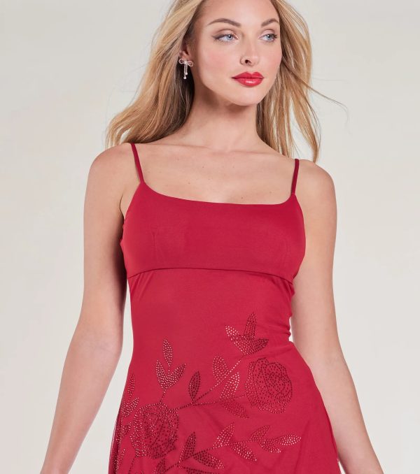 Bring The Romance Rhinestone Rose Mesh Mini Dress - Image 9