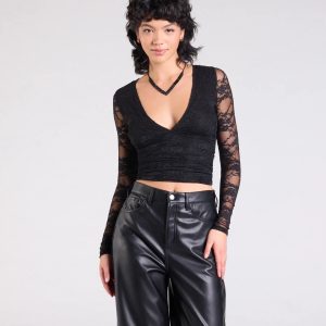 Sultry And Chic Sheer Lace Long Sleeve Top