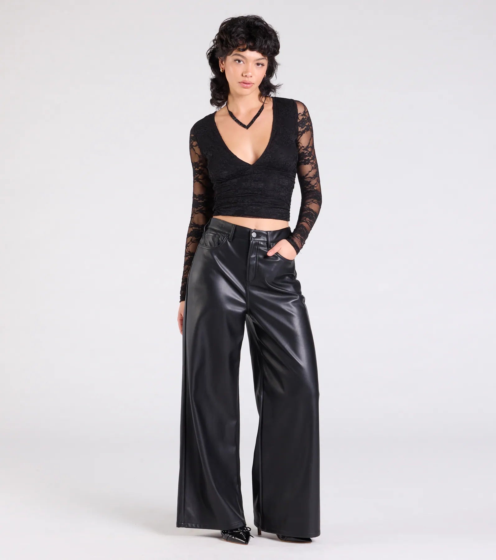 Sultry And Chic Sheer Lace Long Sleeve Top - Image 3