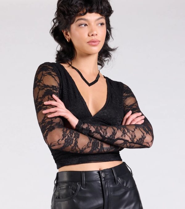 Sultry And Chic Sheer Lace Long Sleeve Top - Image 4