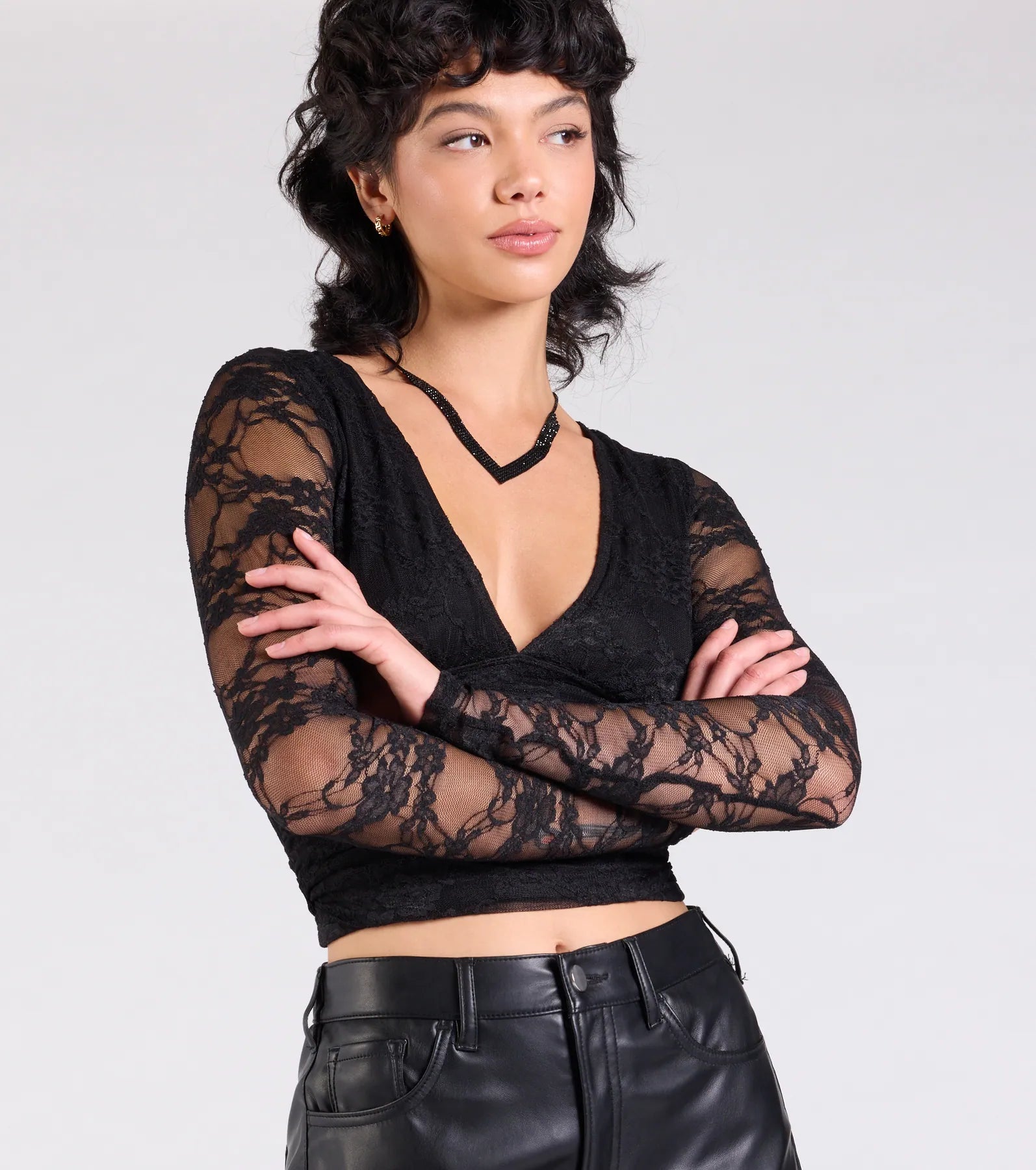 Sultry And Chic Sheer Lace Long Sleeve Top - Image 4