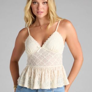 Sweet But Not Subtle Lace Peplum Cami Top