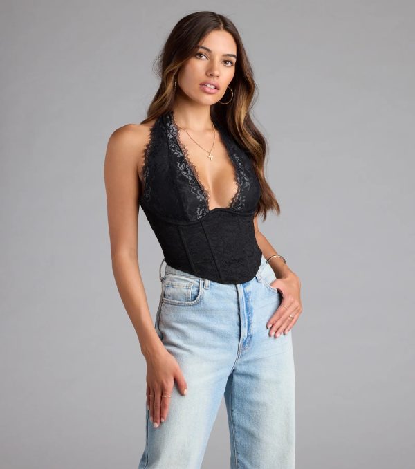 Gorgeous Night Lace Trim Corset Halter Top - Image 5