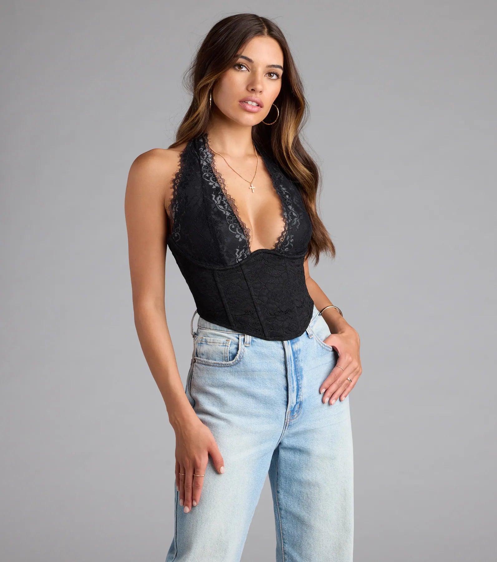 Gorgeous Night Lace Trim Corset Halter Top - Image 5