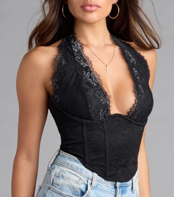 Gorgeous Night Lace Trim Corset Halter Top - Image 8