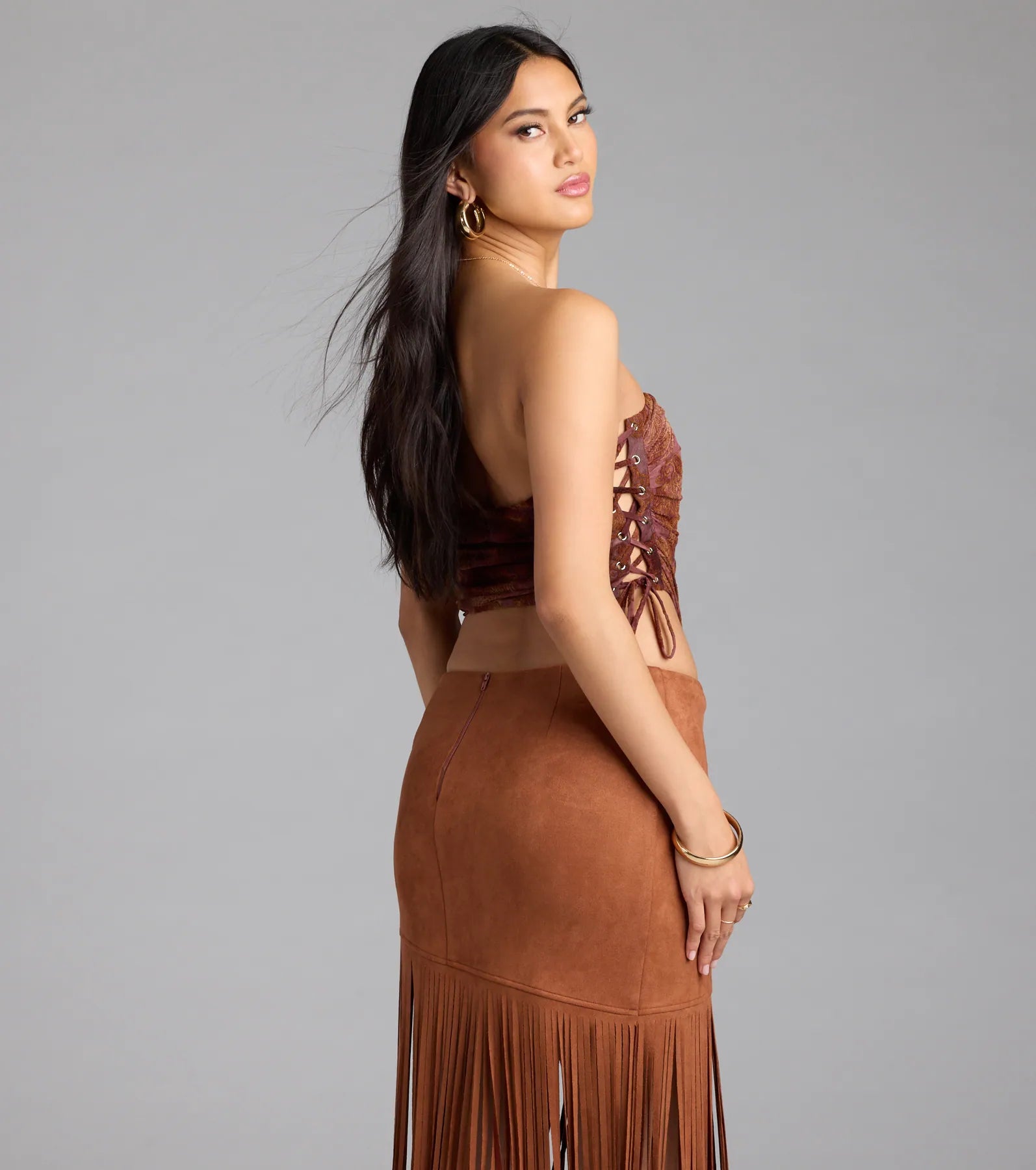 Romantic Nights Lace-Up Paisley Corset Top - Image 2
