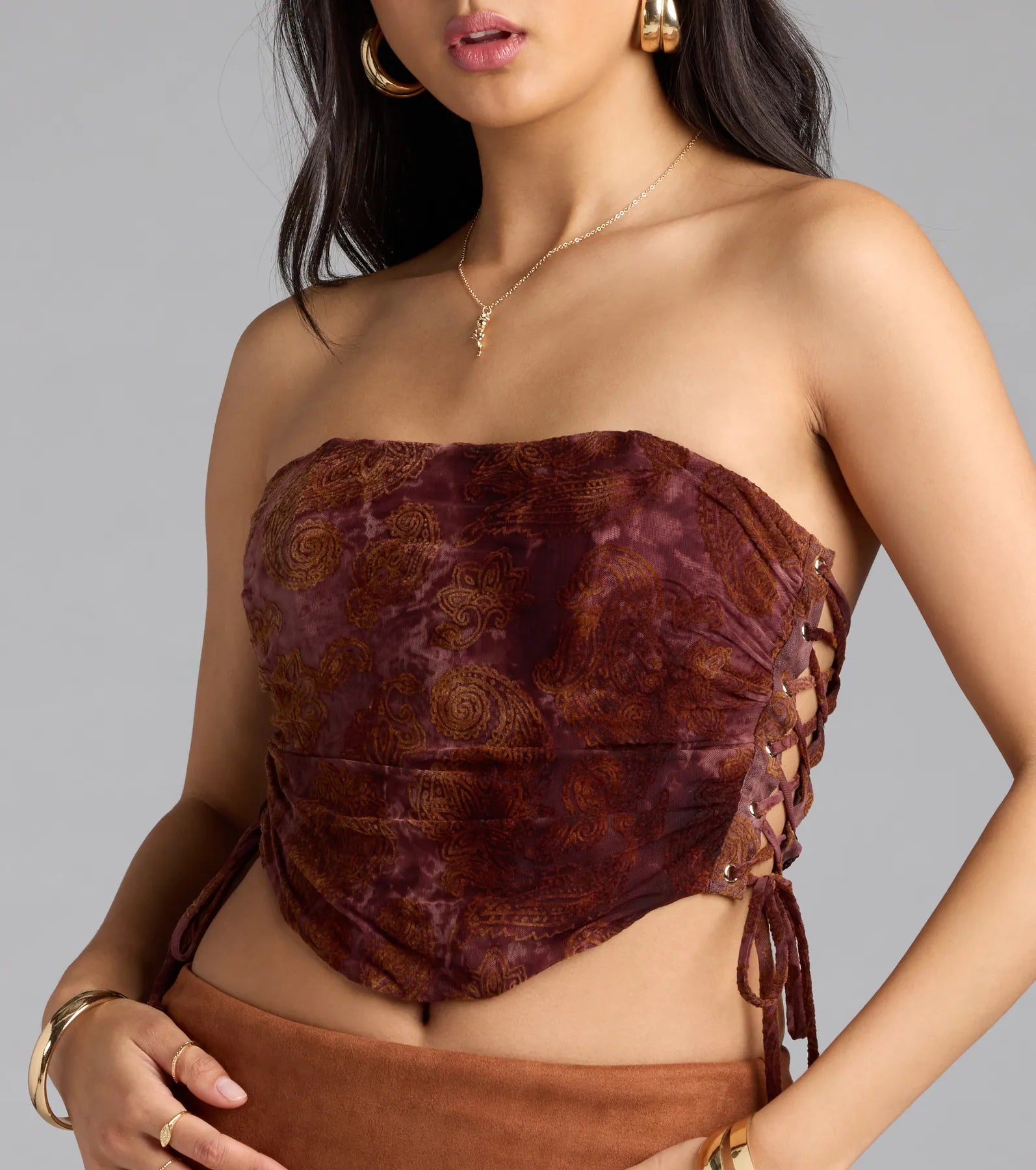 Romantic Nights Lace-Up Paisley Corset Top - Image 4