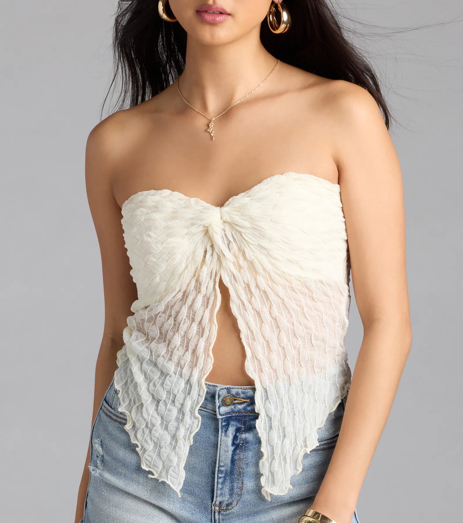 Hot To Go Strapless Slit Crop Top - Image 4