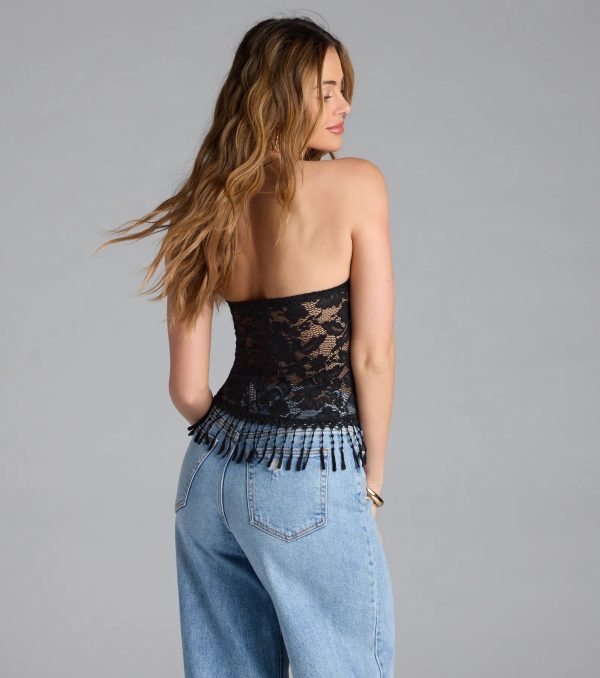 Play My Song Lace Fringe Crop Top - Image 6