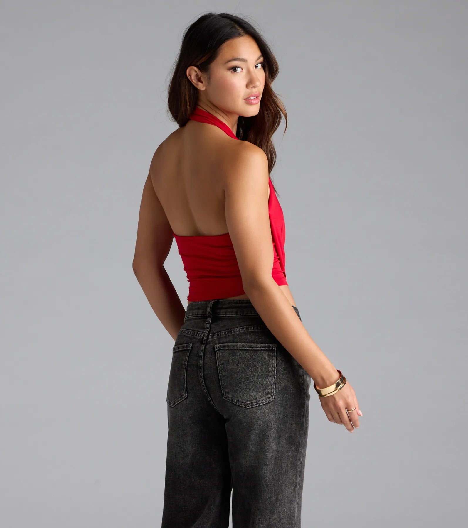 Take The Plunge Sleeveless Halter Crop Top - Image 35