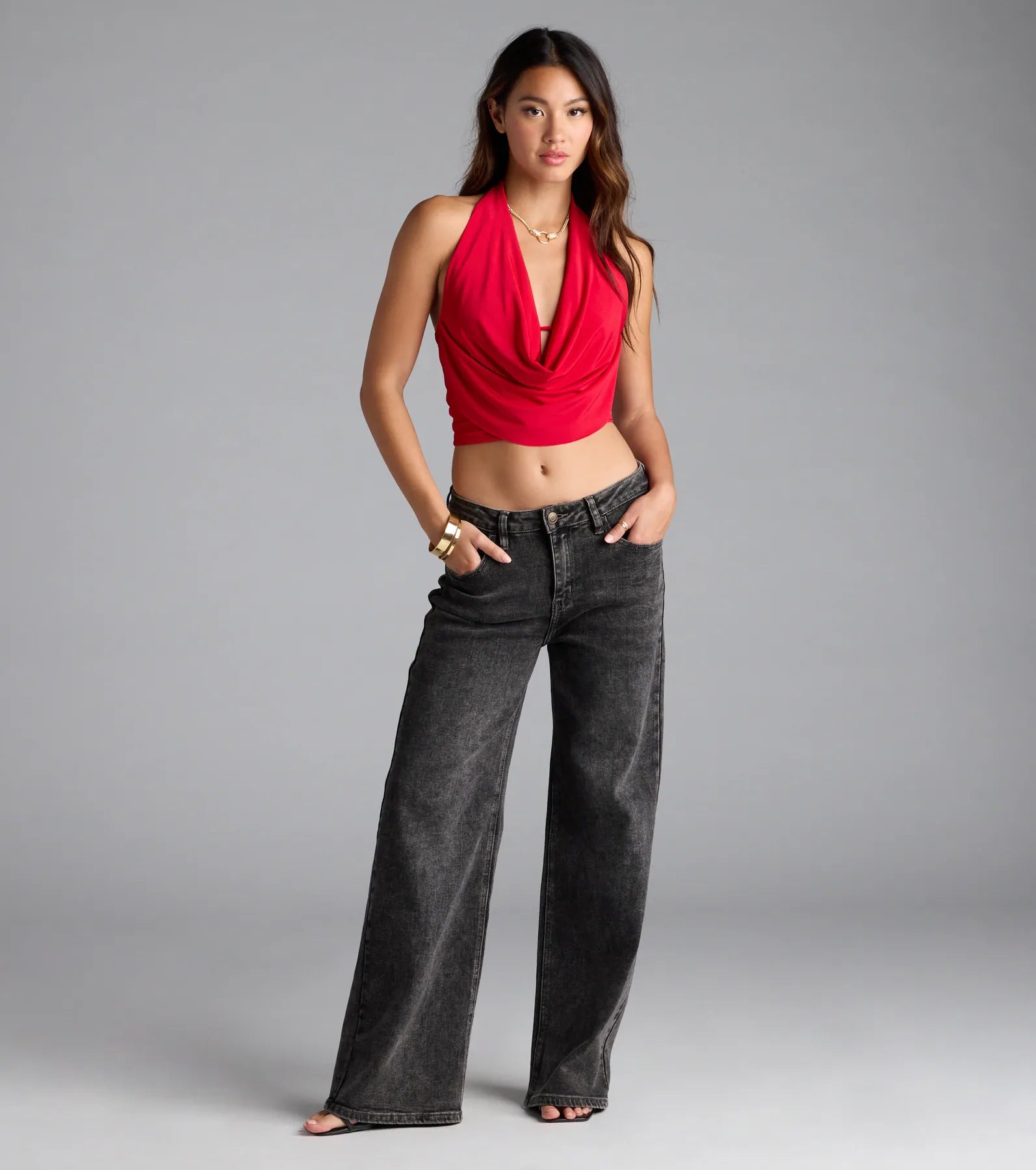 Take The Plunge Sleeveless Halter Crop Top - Image 36