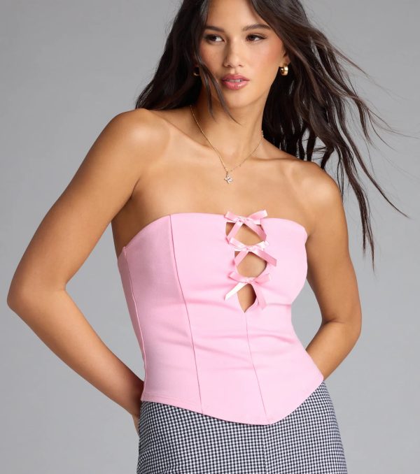 Love For Bows Strapless Ponte Crop Top - Image 8
