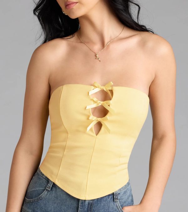 Posh And Pretty Strapless Bow Ponte Crop Top - Image 3