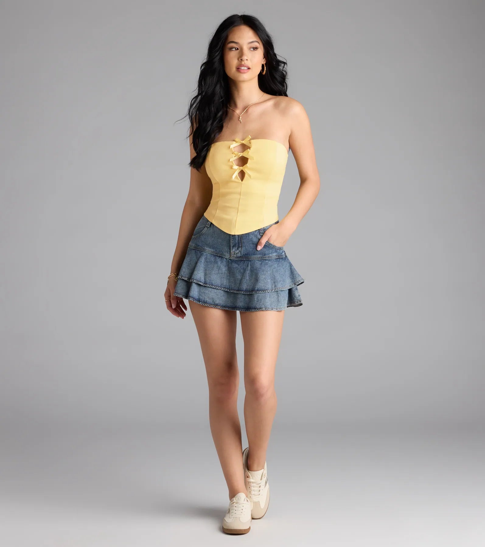 Posh And Pretty Strapless Bow Ponte Crop Top - Image 4