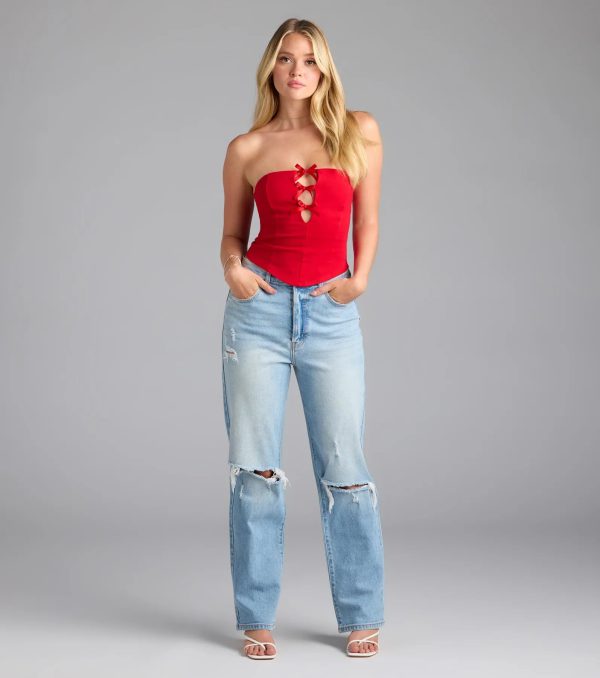 Darling Strapless Bow Ponte Crop Top - Image 3