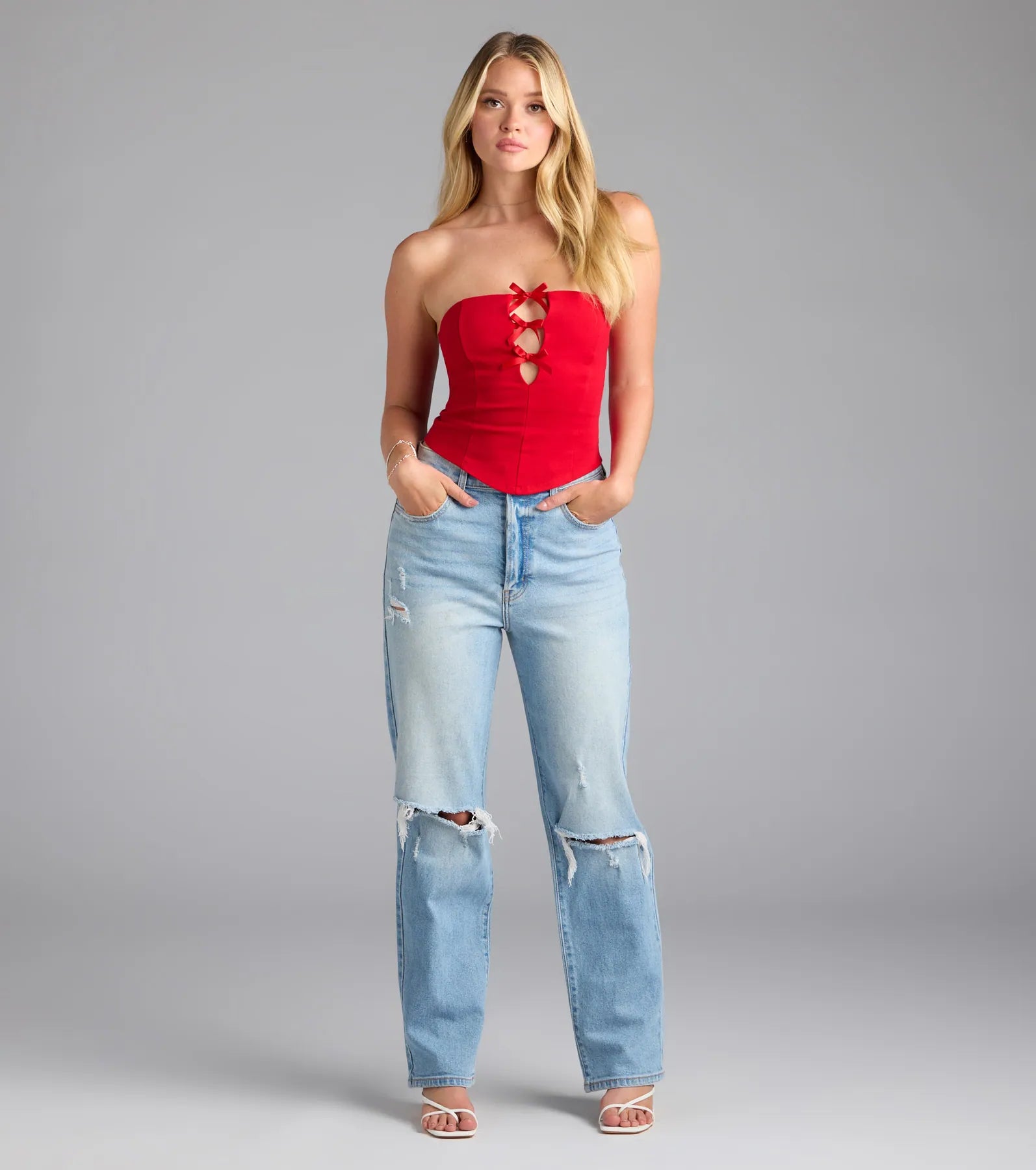 Darling Strapless Bow Ponte Crop Top - Image 3