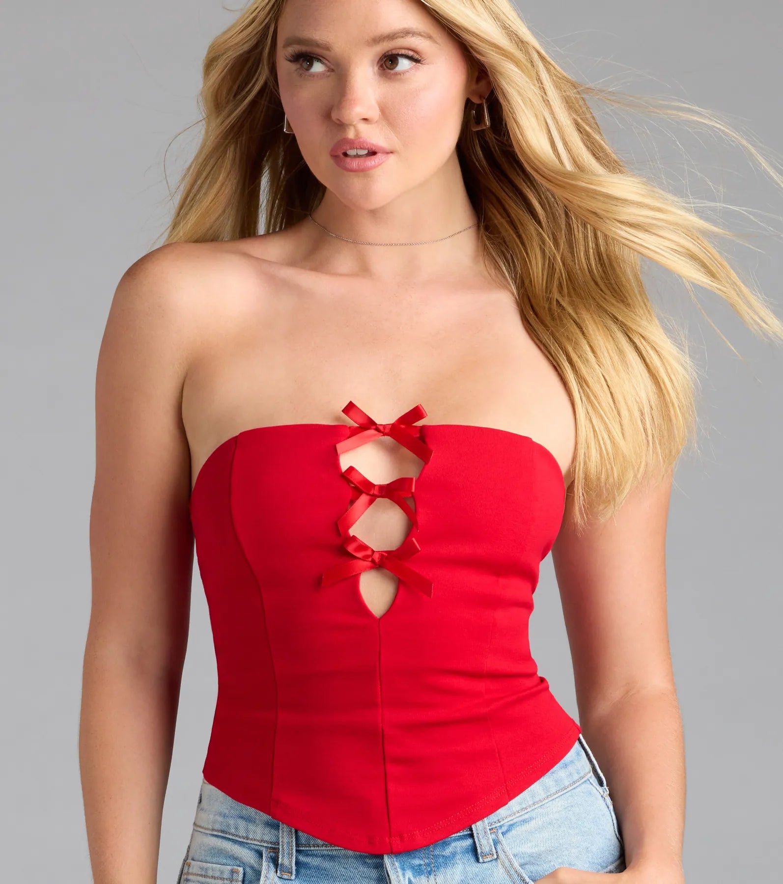 Darling Strapless Bow Ponte Crop Top - Image 4