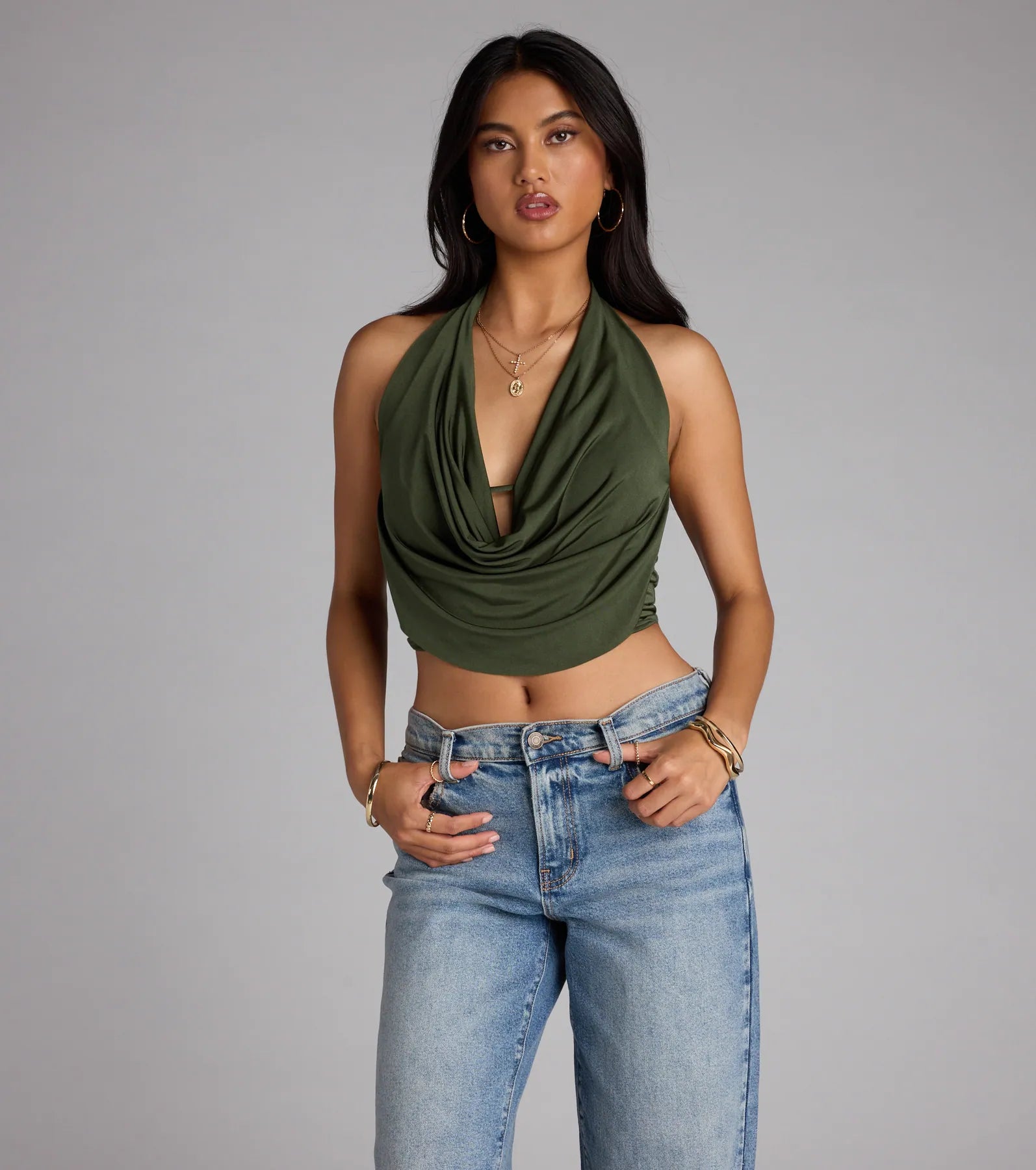 Take The Plunge Sleeveless Halter Crop Top - Image 58