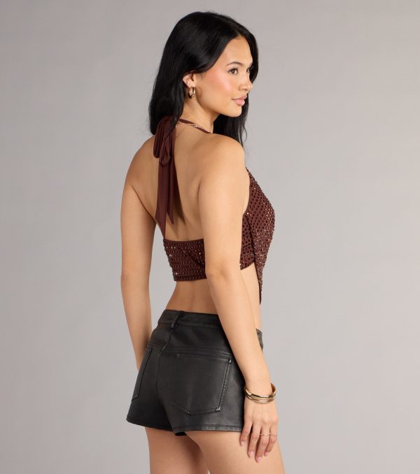 Party Diva Cropped Rhinestone Halter Top - Image 2