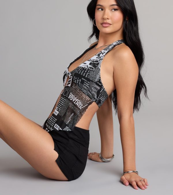 Extra Edition Newspaper Print Halter Top