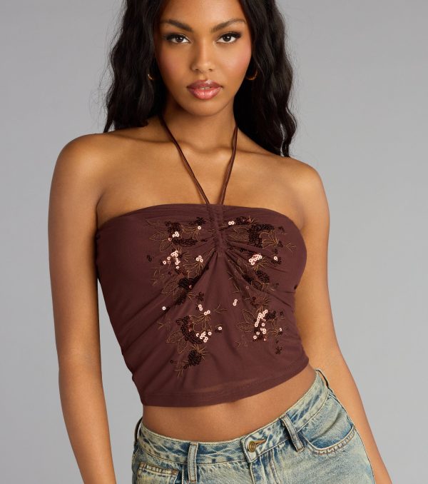 Afterglow Sequin Halter Crop Top - Image 4