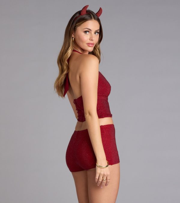 Shine Check Rhinestone Halter Crop Top - Image 2