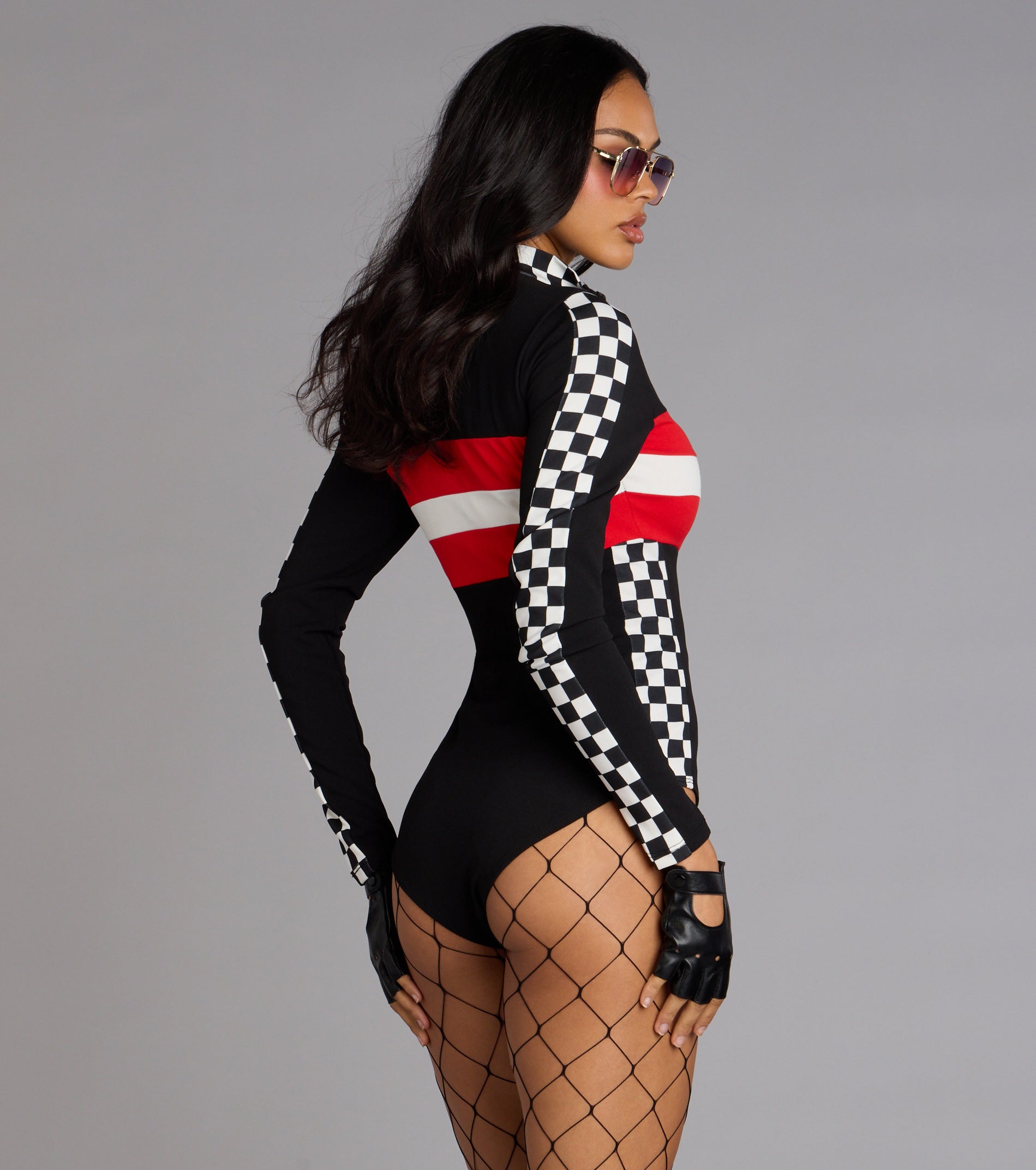 Racing Hottie Long Sleeve Checkered Bodysuit - Image 5